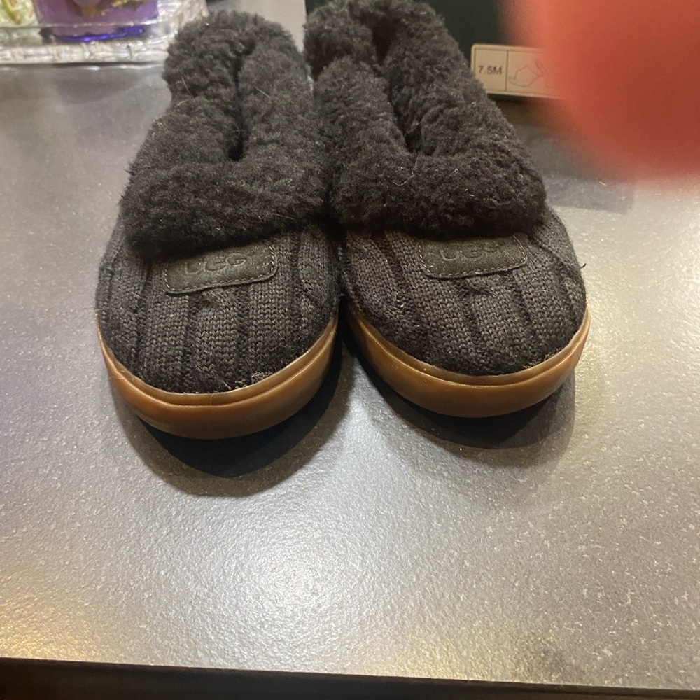 UGG Black Knit Slippers with Tan Soles